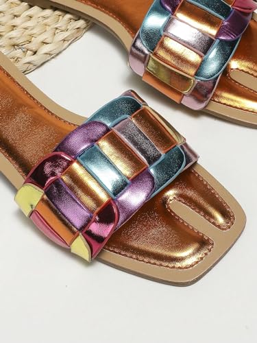 Image of GORGLITTER Women's Colorful Sparkly Multi Colored Summer Slip Flat Sandals | Colorful Flat Sandals, Leather Sandals, Slip on Sandals Women, Multi Colored Sandals, Summer Sandal