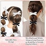 16Pcs Silky Satin Bows Hair Ties for Girls, Bowknot Ribbon Hair Ties for Women, Cute Bow Hair Ribbons for Women for Bubble Braids, Black & White No Damage Hair Bands, Elastics Hair Accessorie for Girl - Image 4