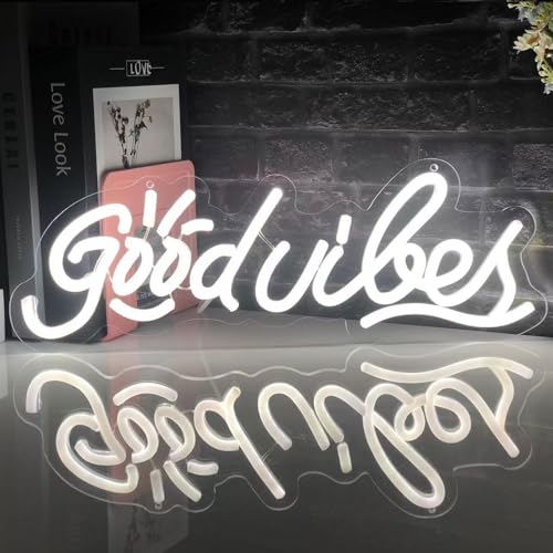 Image of good vibes only neon sign for Backdrop wall decor,Cool White LED Neon vibes Sign, dimmable and USB powered,good vibes light up sign for gifts,party,club,Kids,Adults, vibe signs size:15.75 * 5.98In