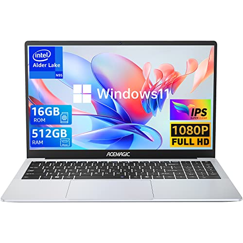 Image of ACEMAGIC Laptop, 16GB DDR4 512GB SSD, Windows 11 Laptop Computer, 15.6 inch IPS 1080P PC, Metal Shell, 180 Open Angle