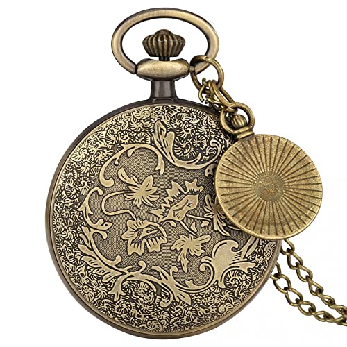 ZALTAS Open Face Quartz Pocket Watch Roman Numbers Display Analógico Pingente Bronze Retro Relógio C