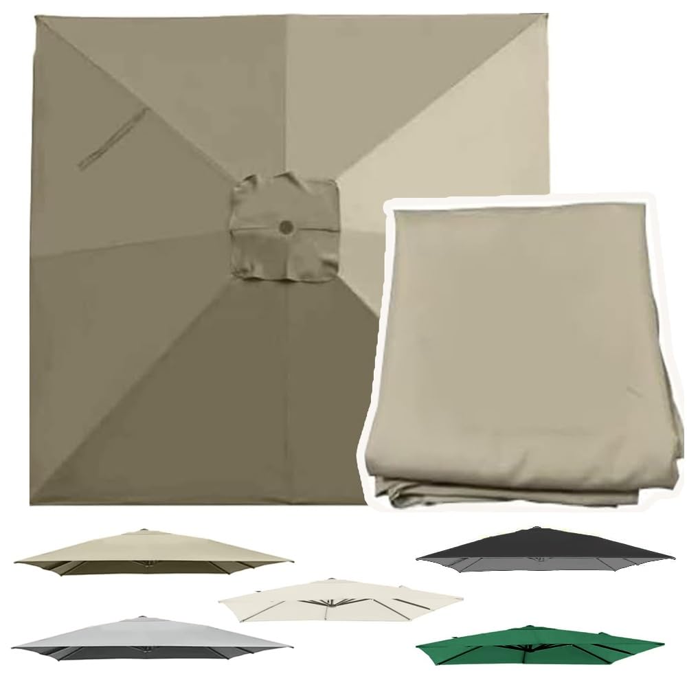 Housse de Rechange Parasol Déporté 2.5x2.5m 8 Baleines Toile de Remplacement Jardin Terrasse Khaki