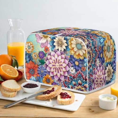Image of 2 Slice Toaster Cover with Handle, Universal Fits, Boho Flower Purple Blue