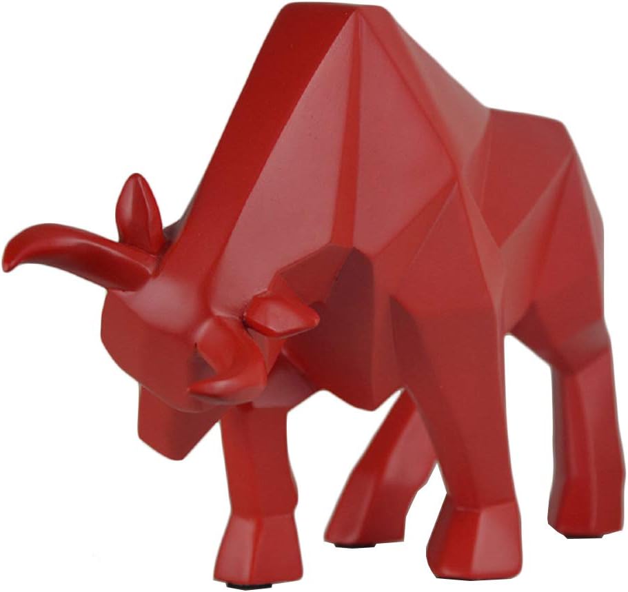 SMRTHMRT Abstract Geometric Sculptures Animals Statues,Collectible Figurines Home Office Tabletop Ornaments (Red Bull)