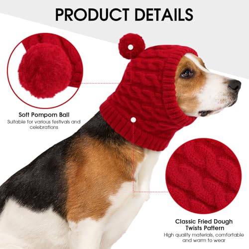 CITÉTOILE Weihnachtsmütze für Hunde – Klassische Strickmütze mit Zopfmuster und Bommel, Warme Santa Hundemütze für Kleine Hunde und Katzen, Rot, M