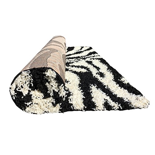 Shag Door Mat | Zebra Black Ivory, 30 inch x 20 in , Indoor Use Doormat, Accent Small Rug, Entryway