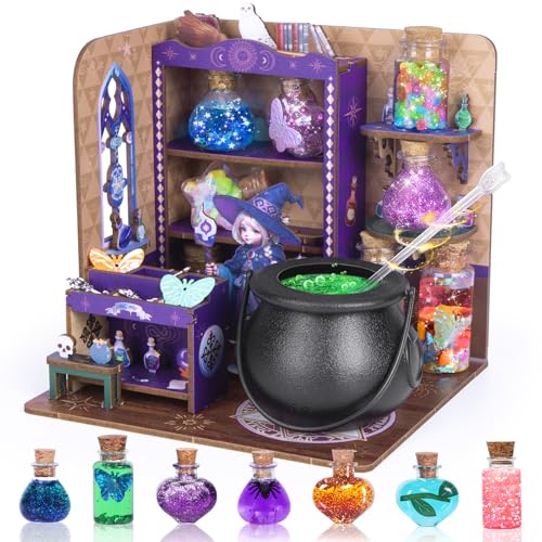 Thedttoy Potion Making Kit Children DIY Enchanted Potion House Wooden Dolls House Miniature House Kit Craft Kits for Kids Creative Gift for Magic Fans Girl Age 6+