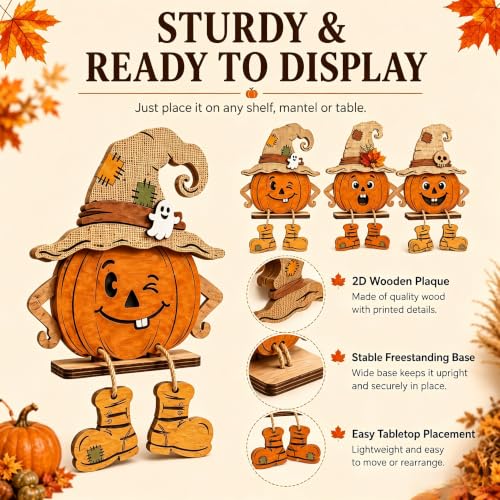 AYWVRBST 3 Pack Wooden Halloween Pumpkin Tabletop Figurines - image 3