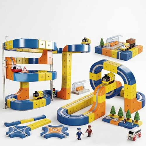 Image of TOYSTODAY Magnetic Building Block Track Car Set for Kids 3+ | DIY Construction Race Track Toy with Magnetic Blocks & Track Cars | STEM Learning Educational Toy Gift for Boys & Girls (130 PCS)