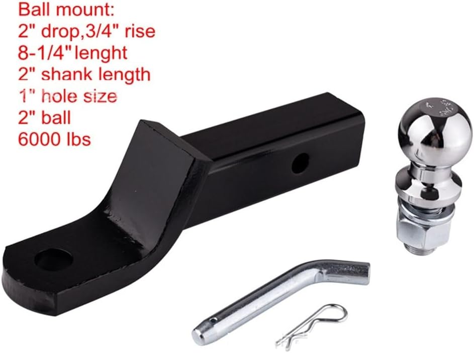 OUTMX Trailer Hitch Mount with 2 Inch Ball and Pin - Fits Square Receiver Drop 6000 Lbs Capacity ‌Accessories