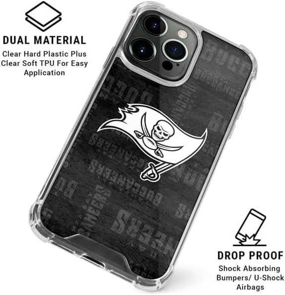 Skinit Clear Phone Case Compatible with iPhone 15 Pro Max - Officially Licensed NFL Tampa Bay Buccaneers Black & White Design