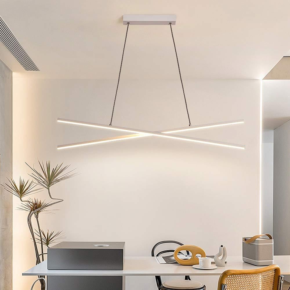Lampy wiszące Kuchnia Wyspa Nowoczesne oświetlenie żyrandola Jadalnia LED Ściemnialna Czarna oprawa liniowa Biały długi pasek sufitowy Lampa wisząca do baru Restauracja