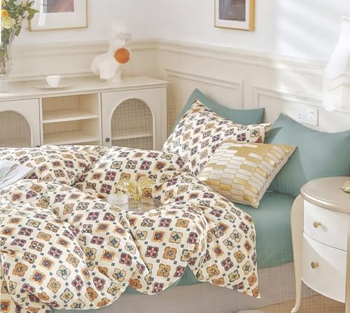 Image of Bedding Set Combo of Double Bed Duvet Cover Set with Fitted Bedsheet & 2 Pillow Covers | 300 TC Cotton Fabric | Zipper Closure |All Round Elastic|Warm Stuff|SED 031|White Bandhani | Breathable material