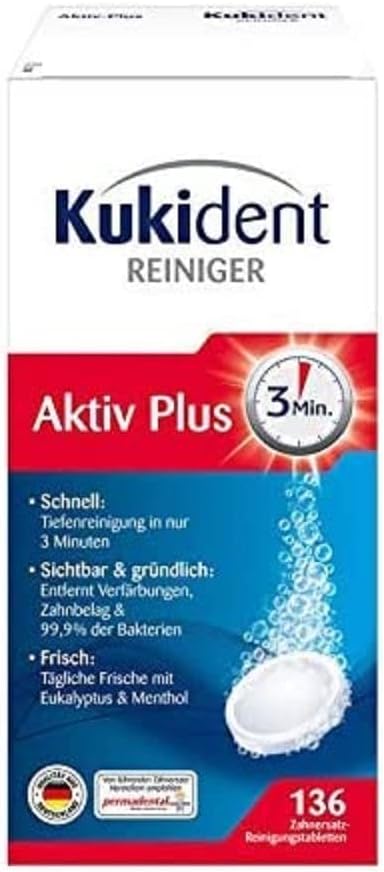 Kukident "Aktiv Plus Extra Stark" Active Plus Deep-Cleaning Denture Cleanser, 136 Tablets