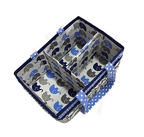 Bacati Elephants Nursery Fabric Storage Caddy With Handles, Blue/Navy/Grey #TOP3