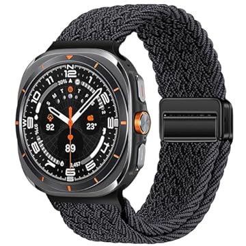 Pulseiras magnéticas esportivas compatíveis com Samsung Galaxy Watch 8 de 40 mm e 44 mm/Galaxy Watch 8 Classic de 46 mm/Galaxy Watch Ultra/Ultra (2025) de 47 mm, pulseira trançada de nylon elástico