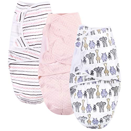 Image of Hudson Baby Unisex Baby Quilted Cotton Swaddle Wrap 3pk, Pink Safari, 0-3 Months