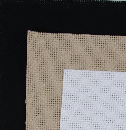 Image of KCS 3 pc of 15 inch x 18 inch(38cmx45cm) Counted Cross Stitch Cotton Aida Cloth Needlework Rolled Fabric Box,16CT,White+Khaki+Black