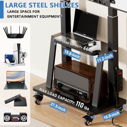 Image of Mobile TV Cart with Power Outlet, Rolling TV Stand on Wheels for 32 to 65 70 75 83 inch TV, Height Adjustable,Holds up to 130LBS, Vesa 600x400mm.