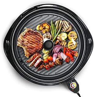 Elite Gourmet EMG-980B Smokeless Electric Tabletop Grill Nonstick, 6-Serving, Dishwasher Safe Removable Grilling Plate, Grill Indoor, Tempered Glass Lid, Adjustable Temperature, 14