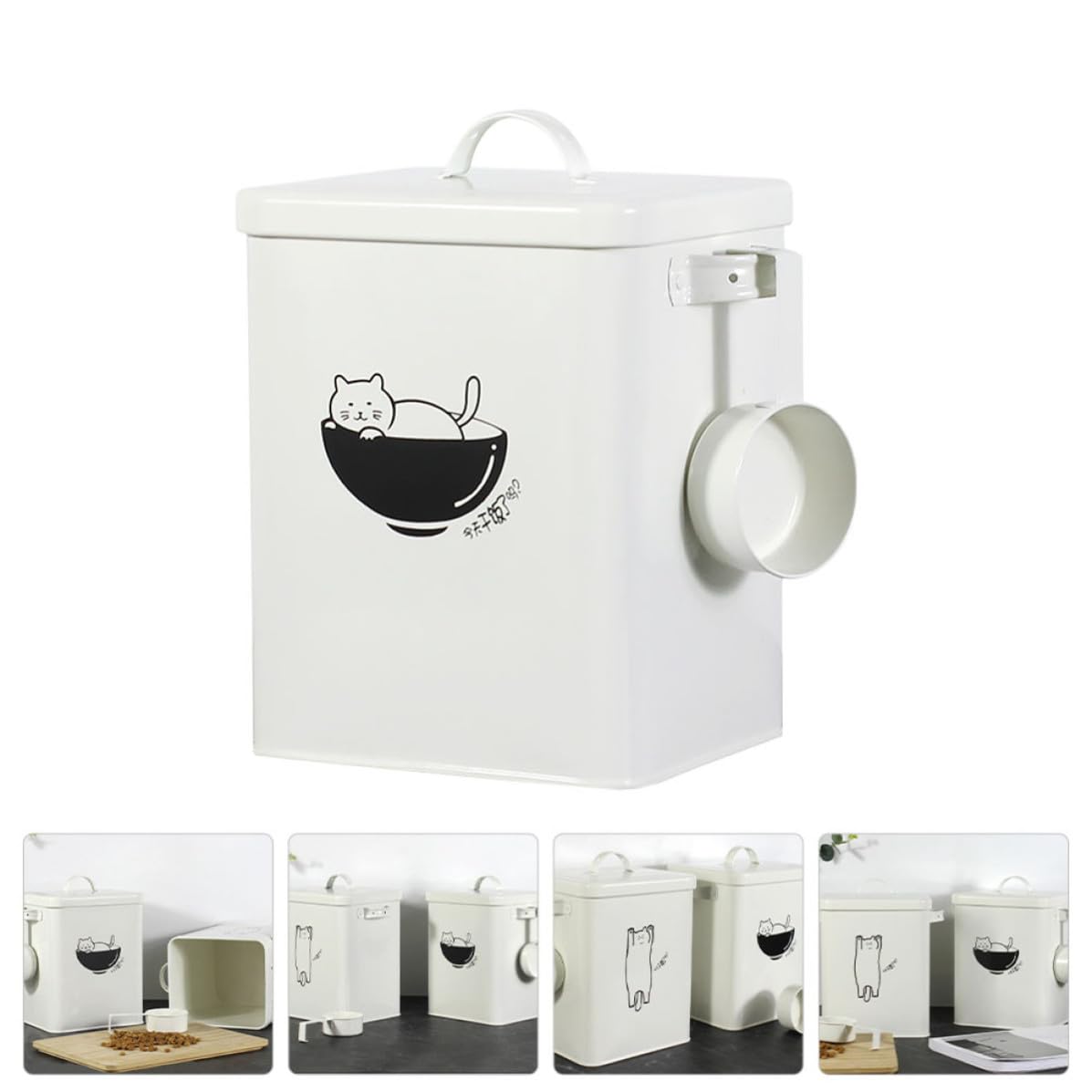 Veemoon Contenitore Design Sigillato in Ferro Bianco per Conservare Crocchette e Snack Resistente All'usura per Alimenti per Animali Domestici