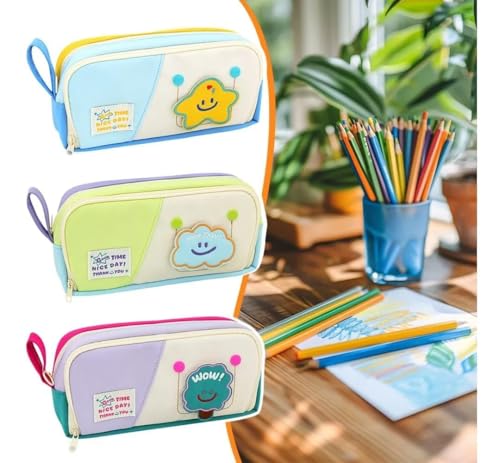 Image of Zqiue Large Capacity Cute Aesthetic Pencil Case with Multi Compartments, Multi-Pocket Pastel Pen Pouch Organizer with Zipper, Kawaii School Supplies Bag for Girls, Teens & Students