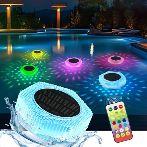 MIANID Solar Floating Pool Lights IP68 Waterproof Solar Pool Lights with Remote Control 7 Colors & 3 Modes Timer & Dimmable Pool Floating Lights for Pool Party Wedding Backyard Decor(1 Pack)