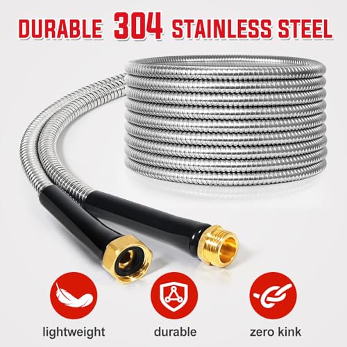 YAMATIC-Garden-Hose-25-FT-x-58-inch304-Stainless-Steel-Water-Hose-No-Kink-Metal-Hose-with-10-Pattern-Spray-NozzleLightweight-Flexible-Puncture-Resistant-Rust-Proof-for-Yard-Outdoor