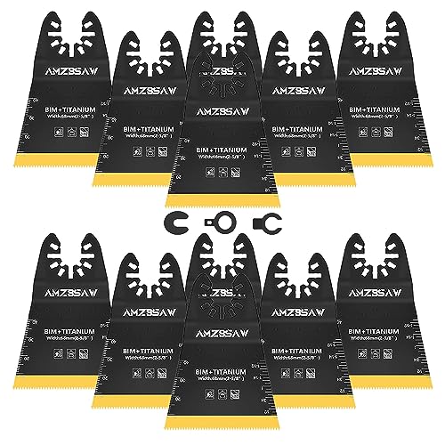 Image of AMZBSAW 12PCS Titanium Oscillating Multitool Blades Metal Cutting, 68MM Titanium Saw Blades for Metal Nails Hard Material and Wood Plastic, Multi Tool Blades Kits Fit Dewalt Bosch Ryobi
