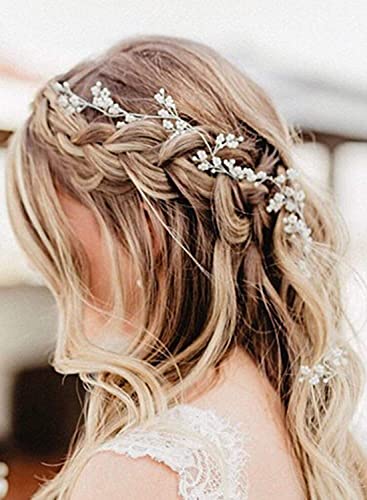 Chargances Baby's Breath Hair Vine Weeding Accesorios para el cabello perfecto para Bohemia novia perla Hairpiece Boda Headpiece Damas de honor joyería del pelo (oro rosa)