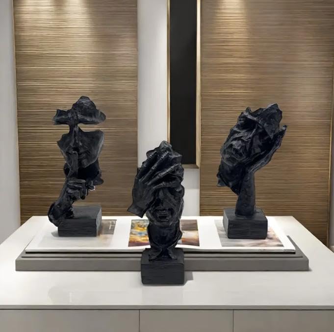 3 Figuras Abstractas Estatua Pensador Negro miniatura 5