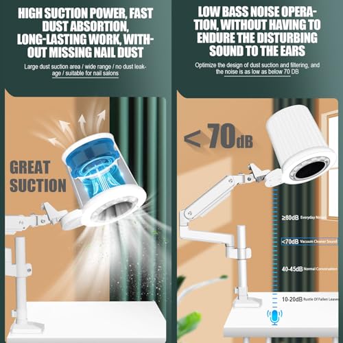 Extractor de polvo para uñas vertical con luz, 80W miniatura 3