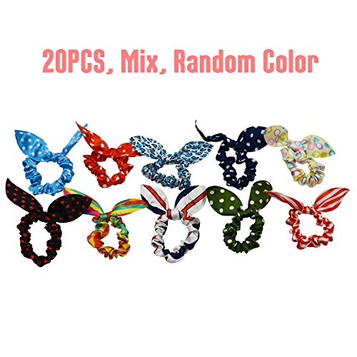PREFER BEAUTY - 20PCS cute Rabbit Ears Hair Ties perfectly for Little Girls & Ladies, Elastic Ropes Ponytail Holder, Random Color & patterns