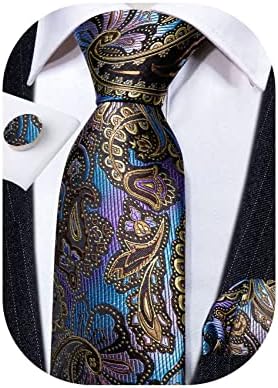Barry.Wang Flower Ties for Men Silk Necktie Set with Handkerchief Cufflink Wedding Business