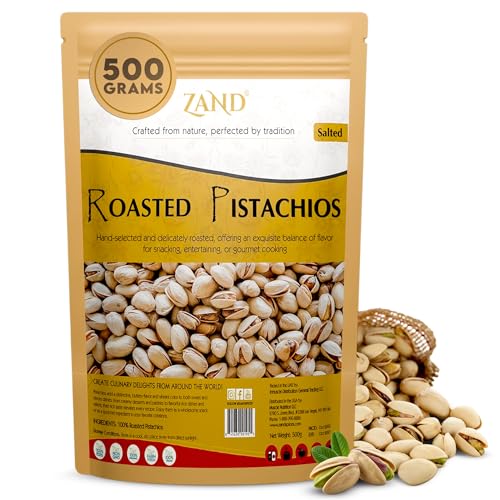 ZAND Roasted Pistachios In Shell Lightly Salted Premium Crunchy Nuts for Snacking Parties & Cooking 500g