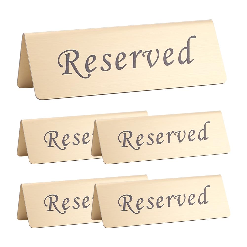 UNICRAFTALE Lot de 5 panneaux de table réservés en acier inoxydable doré pour restaurant, table réservée double face pour entreprise, bureau, mariage, événements