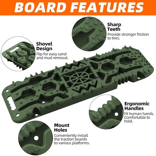 ALL-TOP Traction Boards with Build-in Jack Base, 2PCS Recovery Boards for Overlanding (4th Gen, Army Green) by ALL-TOP - Image 4