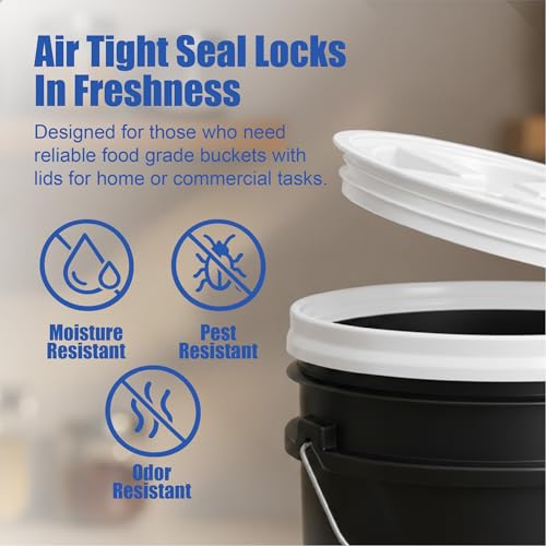 Image of ePackageSupply 5 Gallon Bucket - Food Grade w /Lid BPA-Free, Black /White, 3 | Airtight Gamma Seal Screw-On Lid, Heavy-Duty 90 Mil HDPE Plastic, Food Safe and Durable Container, Bulk Storage, Made in USA