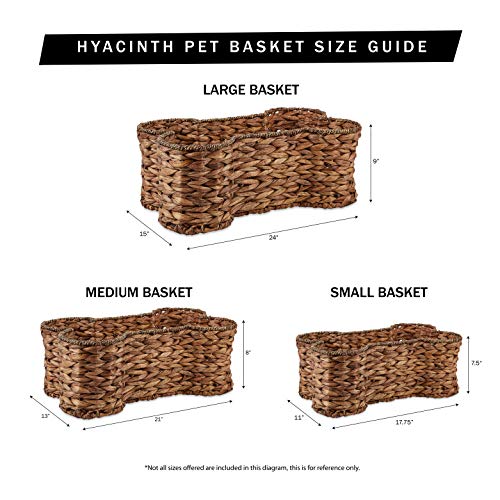 Image of Bone Dry DII Medium Hyacinth Bone Shape Storage Basket, 21x13x8, Pet Organizer Bin for Home Decor, Pet Toy, Blankets, Leashes and Food
