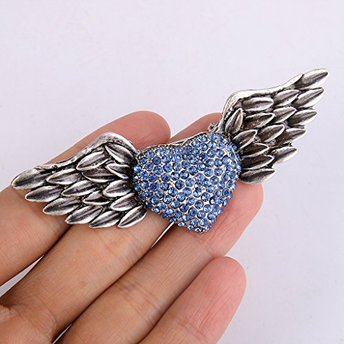 Ever Faith Austrian Crystal Victorian Style Love Heart Angel Wing Brooch Blue Antique Silver-Tone #TOP1