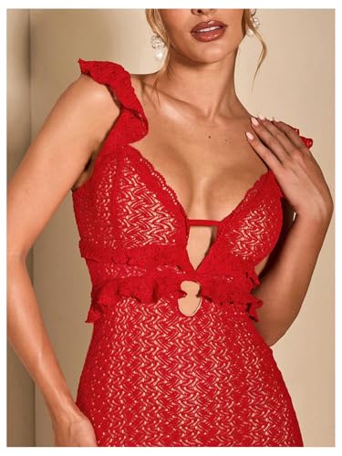 Image of SOLY HUX Women's Maxi Dress Crochet Ruffle Sleeveless Backless Bodycon Long Dresses