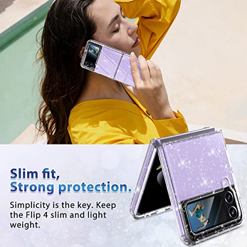 Lamcase For Samsung Galaxy Z Flip 4 Case, Crystal Clear Bling Sparkly Glitter Shiny Hard Pc Anti-Slip Slim Drop Protection Rugged Shockproof Durable Cover For Samsung Z Flip 4 5G 2022, Glitter #TOP7