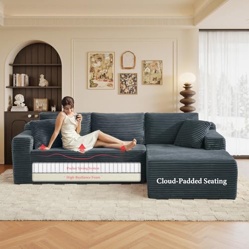 Image of 96 inch Sectional Couches for Living Room Cloud Couch Sofa with L-Shape Upholstered Boneless Couchs Modern Modular Sectional Couch with Chaise (Dark Grey, 95 inch W+Right Facing Chaise+2Seaters)