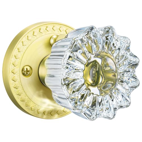 Calzibeno Glass Door Knobs, Gold Door Knob Interior, 1 Pack