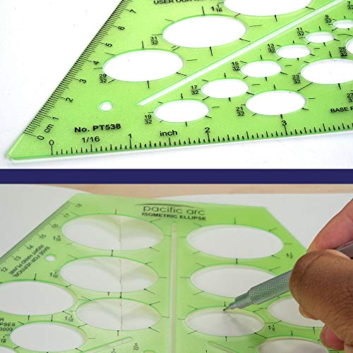 Image of Pacific Arc Isometric Ellipse Template Guide, 38 Ellipses of 35 Degrees ranging from 1 /8 inch to 1 and 9 /16 inch