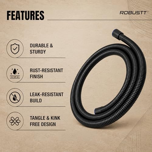 Image of Robustt Premium 304 Stainless Steel Jet Spray Hose Pipe for Toilet (Black), 1.2m Flexible Hose Pipe with Anti Corrosion Finish, Hand Shower Pipe, Universal G1 /2 Fittings, High Pressure Faucet Pipe
