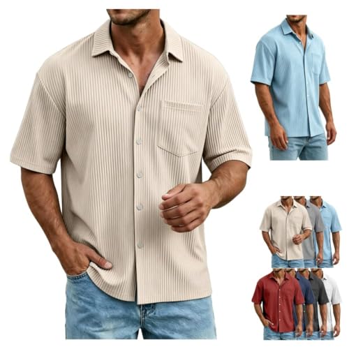 Chemise hawaïenne homme à rayures verticales et manches courtes avec poche poitrine