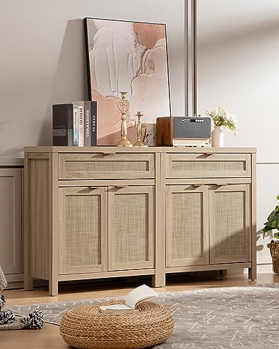 SICOTAS-Sideboard-Buffet-Storage-Cabinet-Set-of-3-Rattan-Credenza-Buffet-Table-Boho-Console-Accent-Cabinet-with-Doors-and-Drawer-Coffee-Bar-Cabinet-for-Kitchen-Entryway-Living-Room-Natural SICOTAS Sideboard Buffet Storage Cabinet Set of 3 Rattan Credenza Buffet Table Boho Console Accent Cabinet with Doors and Drawer Coffee Bar Cabinet for Kitchen Entryway Living Room Natural