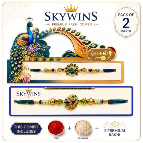 Image of Rakhi for Brother Set of 2 with Roli Chawal | Peacock & Ganesh Ji Designer Rakhdi | Raakhi Combo Set for Brother | Traditional Rakhis for Raksha Bandhan | Gift for Brother sk2