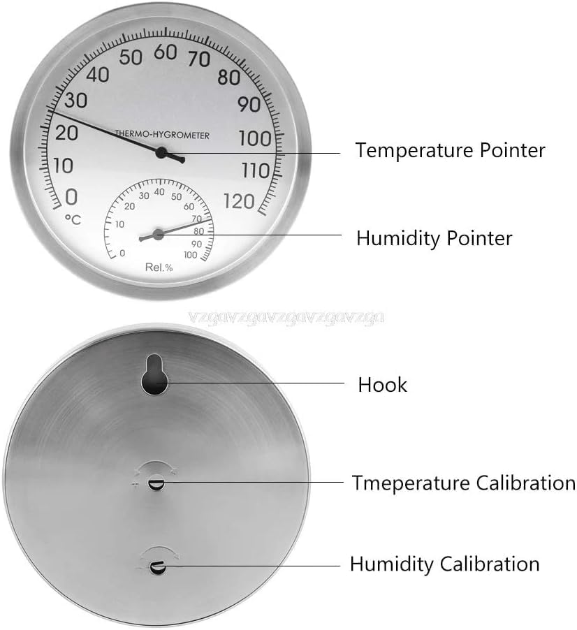 127mm 5" Thermometer Hygrometer Wall Hung Stainless Steel Indoor Outdoor Sauna Room Temperature Humidity Tester Monitor